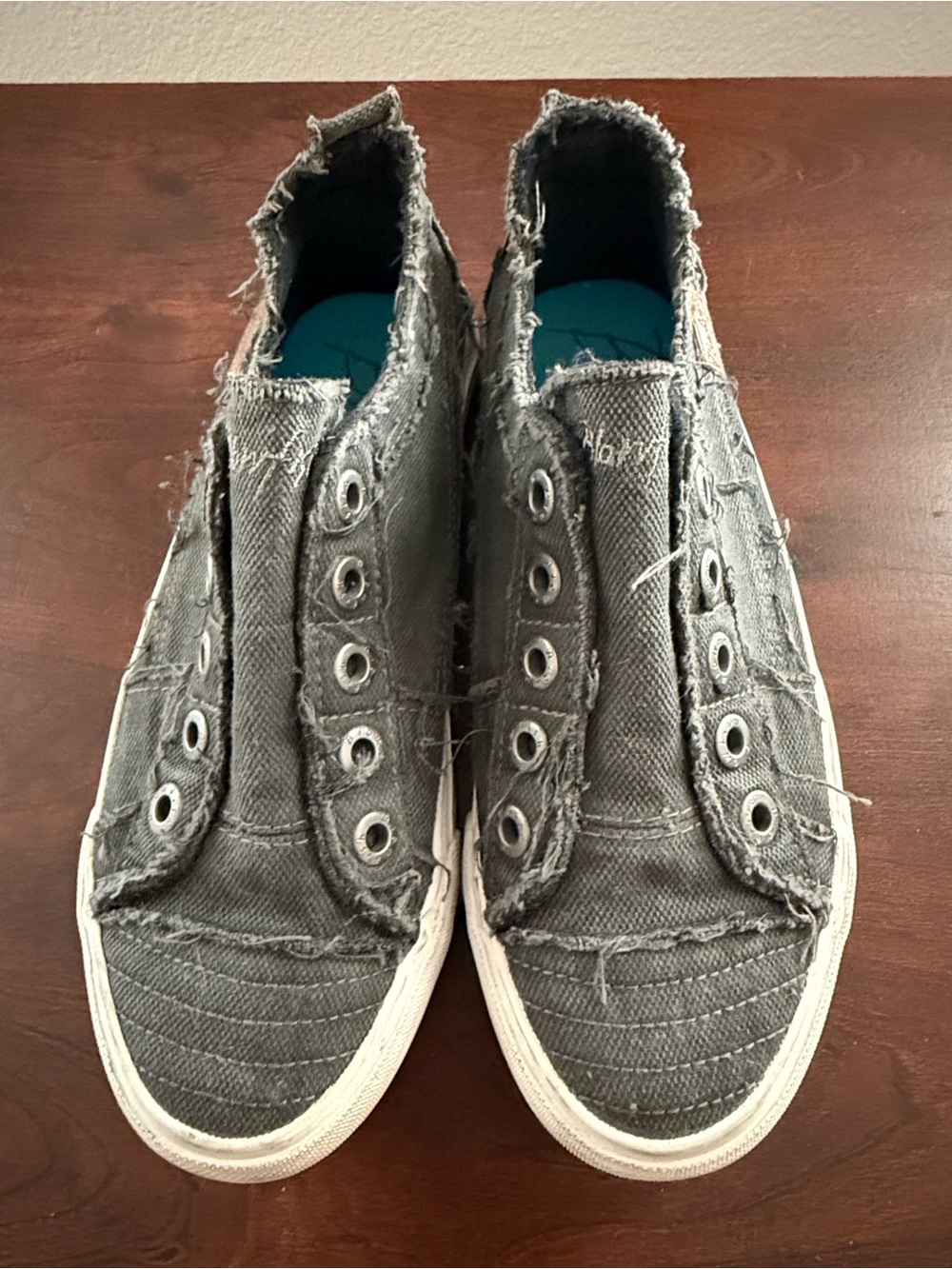 Frayed Canvas Slip-On Sneakers - Gray